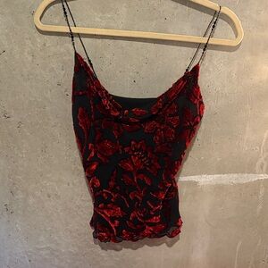 Chic Red and Black Floral Camisole